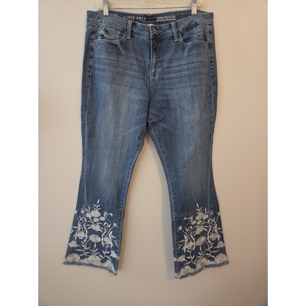 Laurie Felt Womens Jeans Size 14 Floral Embroidered Classic Boot Cut Medium Wash